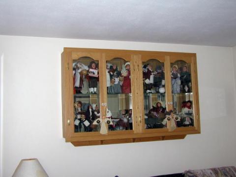 Red oak doll cabinet