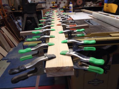 Lots of clamps helping to keep the wood glue secure