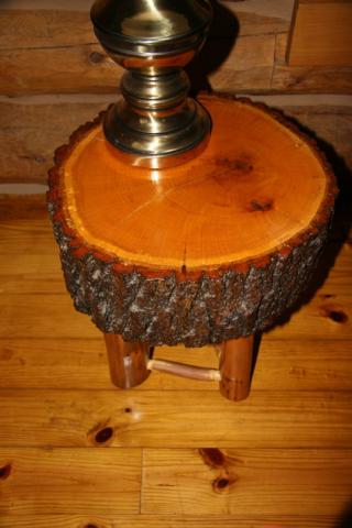 Top view of oak coffee table with live edge