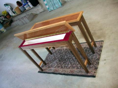 End Tables Red Birch with Mahogany and Walnut inside view